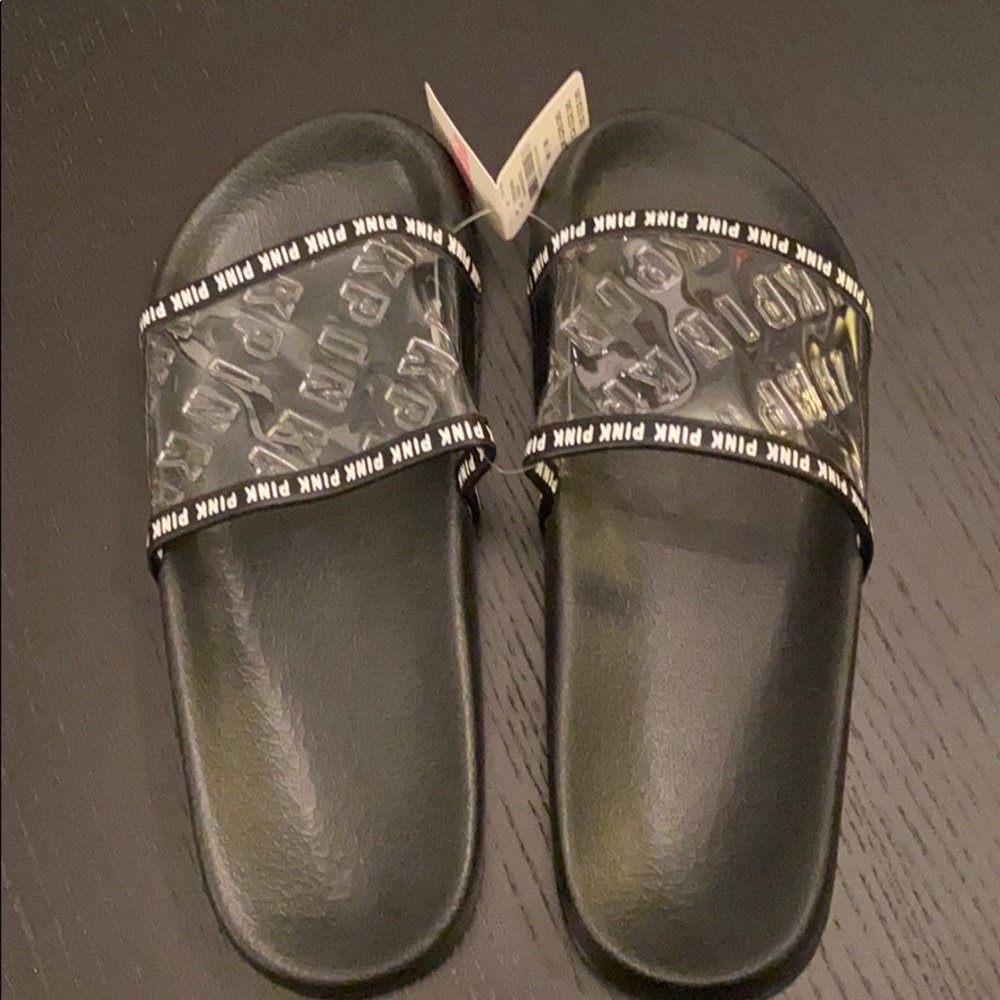 NWT Black slides medium clear from PINK